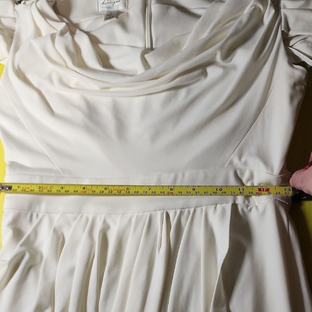 Suzi Chin for Maggy Boutique Cream Draped Midi Dress With Jewels - Picture 10 of 15
